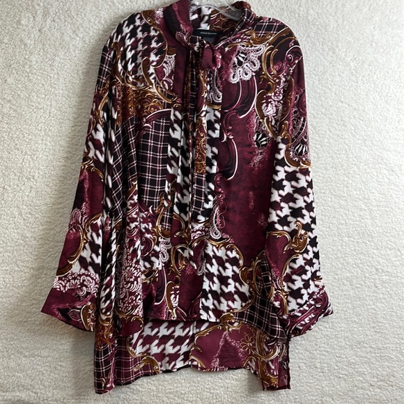 Ashley Stewart Womens Purple Printed Long Sleeve Bow Button Top Blouse 26W PLUS - Picture 1 of 8